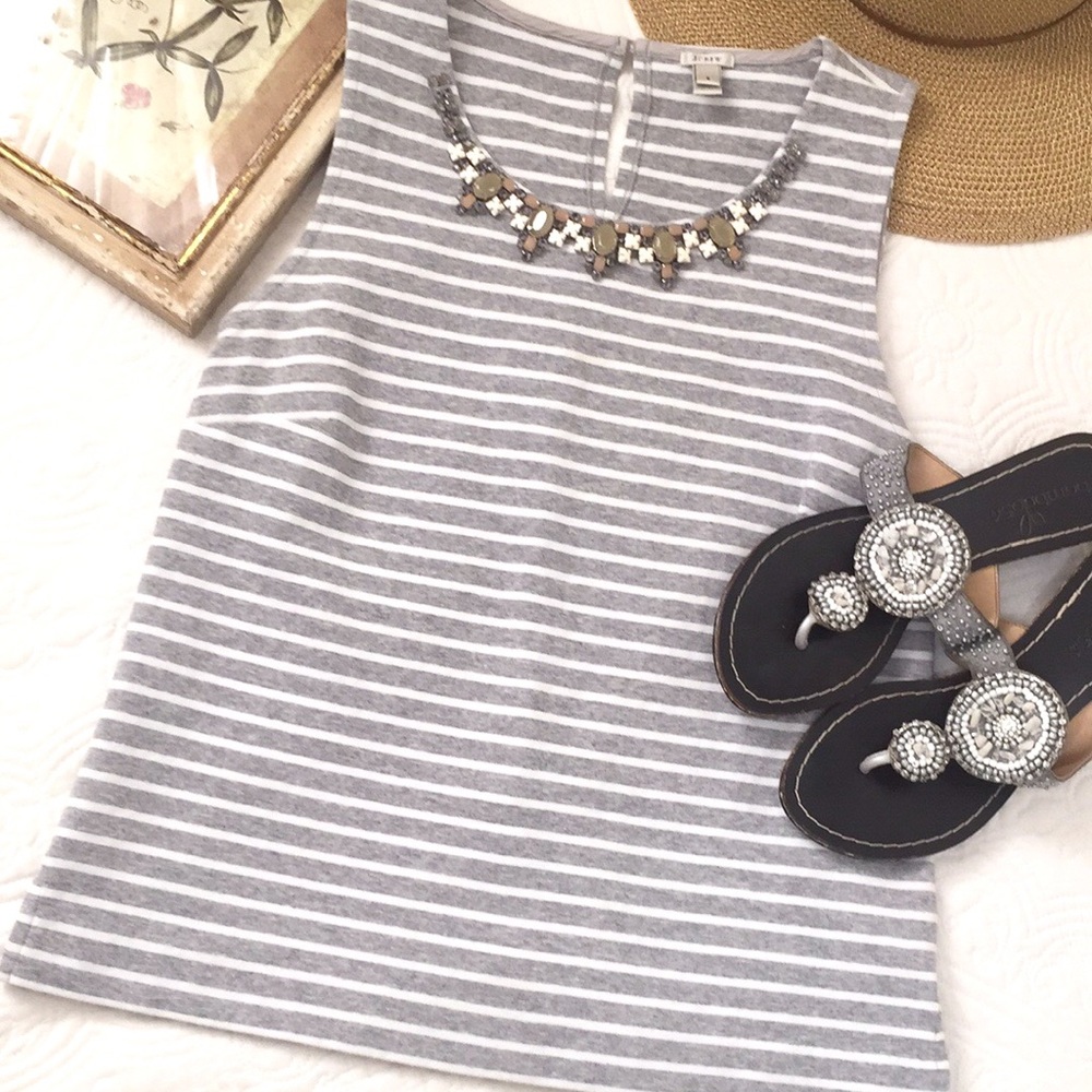 J. Crew Gray and White Striped Sleeveless Tank